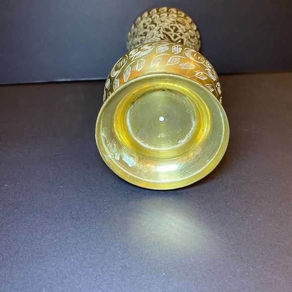 Vintage Brass Flower Vase Etched Floral Pattern India - Picture 6 of 7
